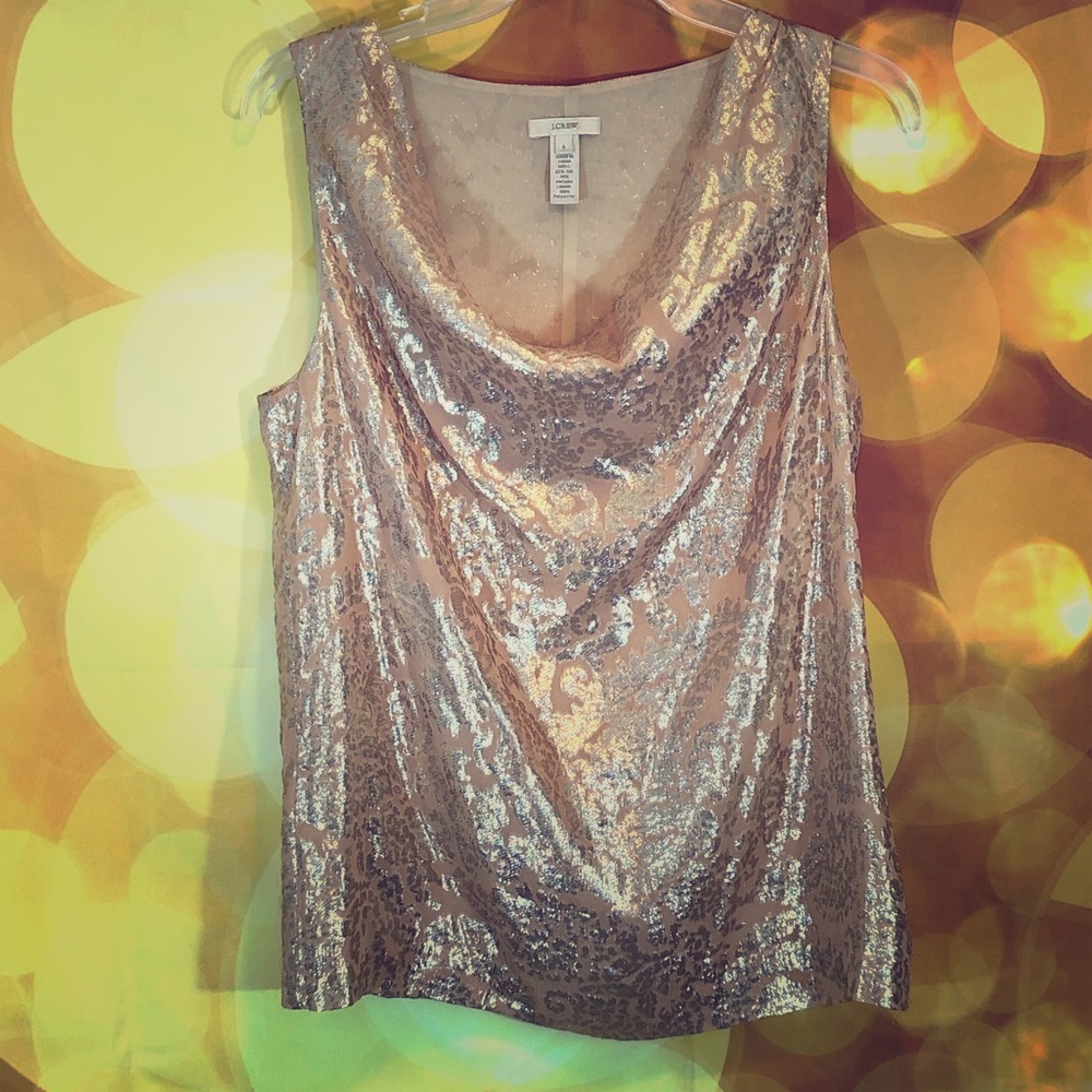 Blush & Gold Floral Embossed Cowl Neck Blouse